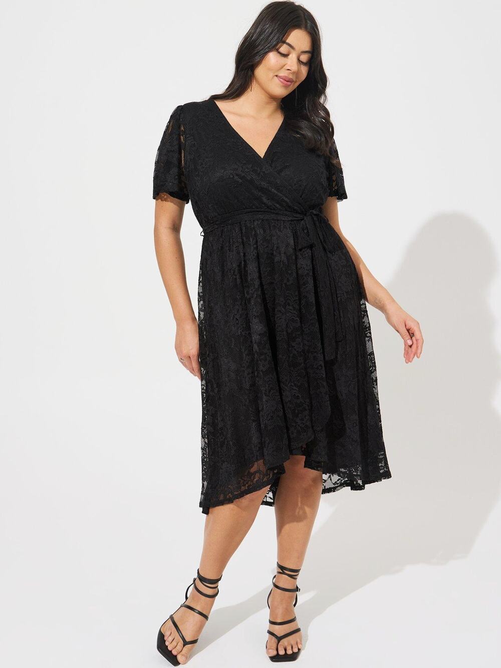 Torrid Mini Lace Wrap Dress Black Plus Size 3X